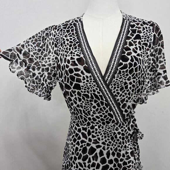 Hale Bob Wrap Dress Small Mob Wife Flowy Animal Print Dark Romantic Grunge - Picture 5 of 12